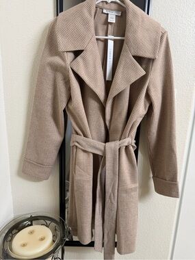 Carol Wren Textured Belted Trench Coat in Beige